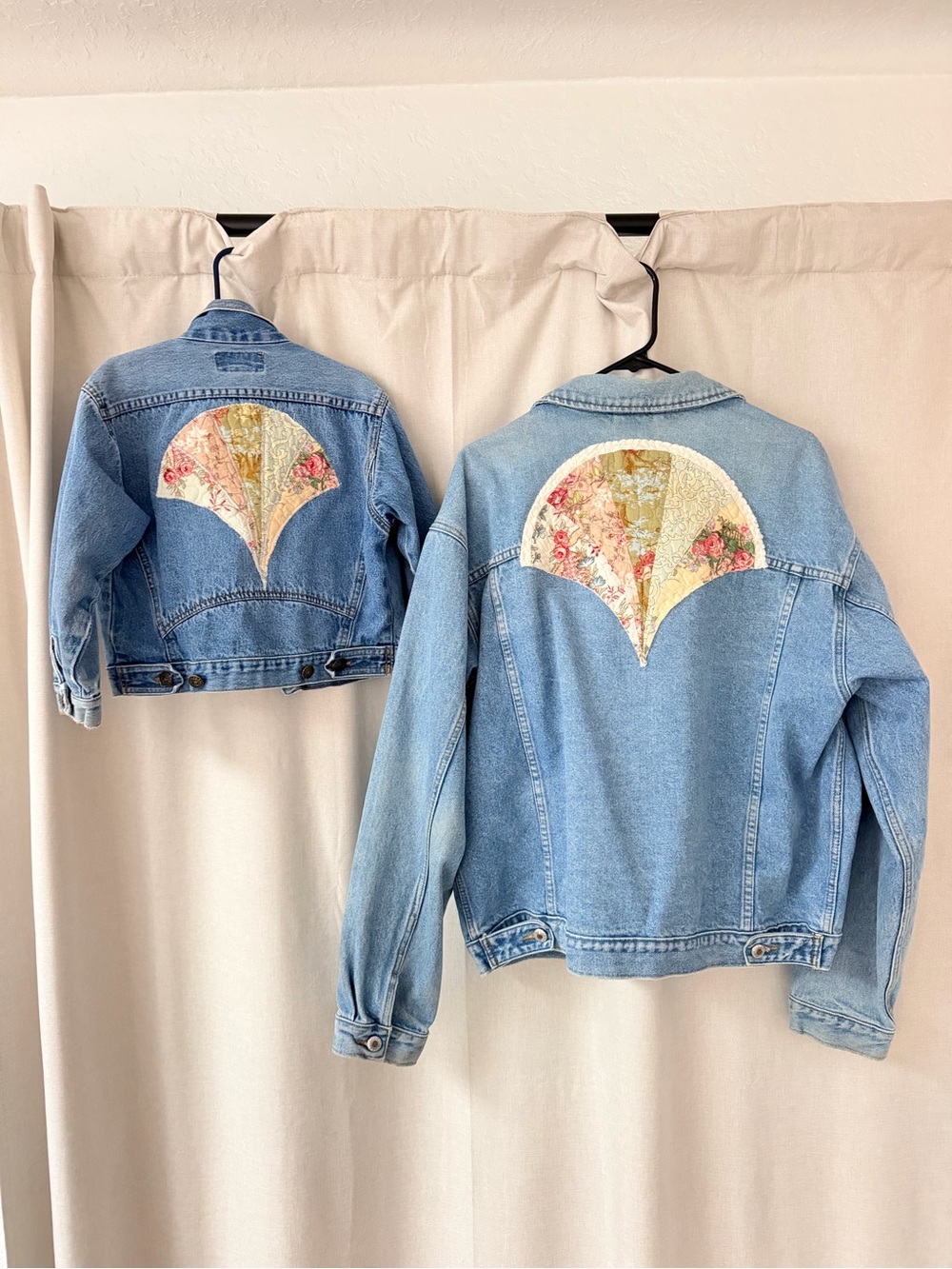 Mother and Daughter Matching Denim Jackets with Floral Patchback